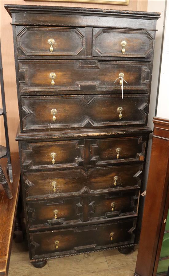 A Jacobean oak chest on chest W.82cm